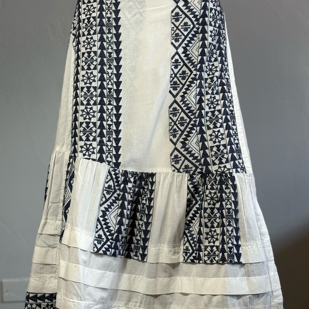 Greek Archaic Kori Navy and White Wrap Midi Skirt Size Large